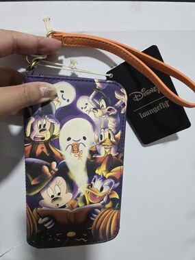 Loungefly Purple Halloween Disney Character Wristlet with Orange Strap